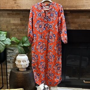 BODEN 100% Linen Kaftan Style Floral Maxi Dress 6